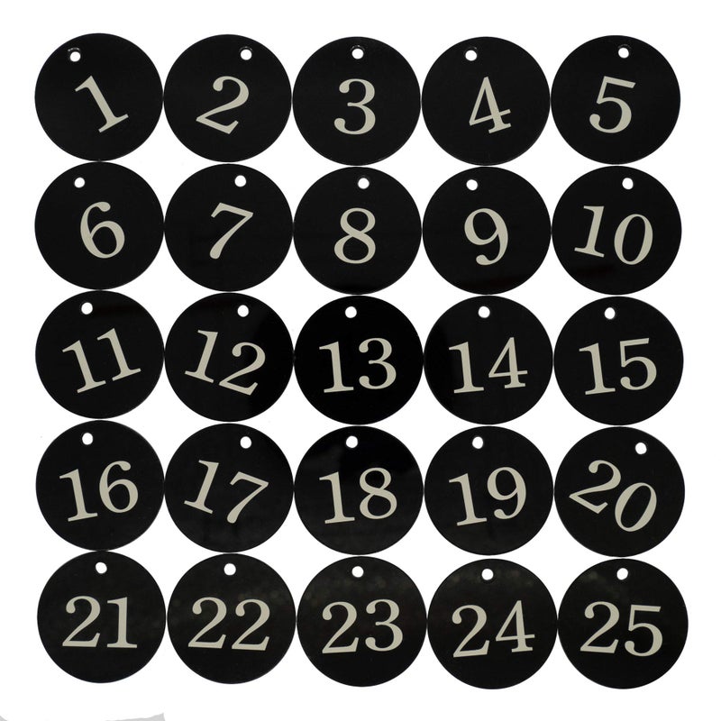 StayMax Acrylic ID Number Tags Key Tags with Key Rings Black (0-25) - Image 1